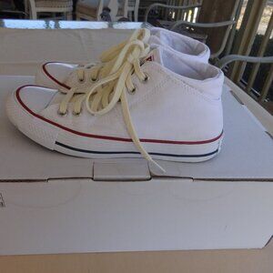 Converse White High-Top Sneakers with Red and Blue Accents